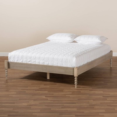 Antique White Oak Queen Wood Platform Bed Frame with Turned Legs