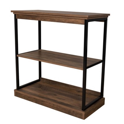 Oslo 37" Aged Maple & Black Metal 3-Shelf Etagere Bookcase