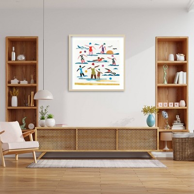 33" x 33" Multicolor Coastal Seaside Frolics Wood Framed Print