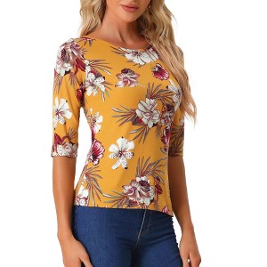 INSPIRE CHIC Women's Elbow Sleeves Boat Slim Fit Casual Stripe Animal Print Multi Floral Pattern T-Shirt - 1 of 4