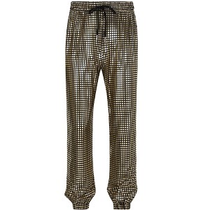 Mens Metallic Shiny Pants Party Drawstring Casual Pants with Pockets Tapered Fit - 1 of 4