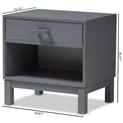 Deirdre Contemporary Grey Rubberwood 1-Drawer Nightstand