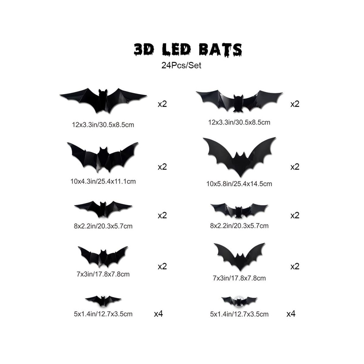 96 pack Halloween 3D Bats Wall Decor, Luminous Scary Bat Window Cling | Lighted, Assorted Size, Halloween Party Supplies for Bedroom, Home, Indoor - thumbnail 2