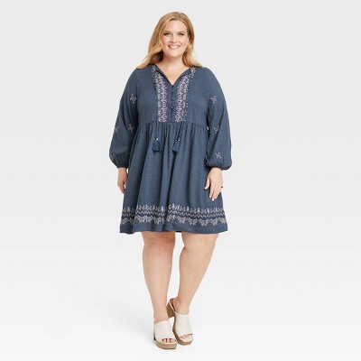 Women's Balloon Long Sleeve Embroidered Dress - Knox Rose™