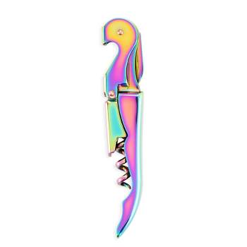 Blush Mirage Double Hinged Corkscrew, Cute Iridescent Wine Bottle Opener and Foil Cutter, Stainless Steel Bar, 4.75 Inches Long, Set of 1, Multicolor
