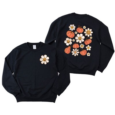 Simply Sage Market Women's Graphic Sweatshirt Distressed Flowers and Pumpkins Front and Back