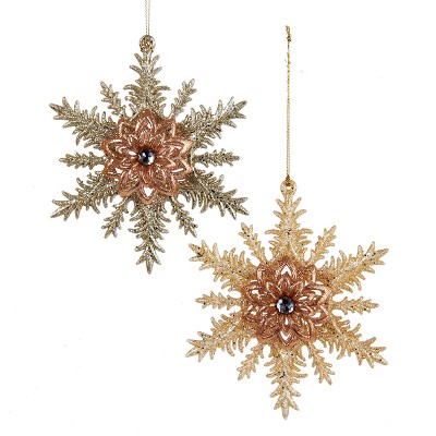 Kurt S. Adler 5.5" Silent Luxury Platinum and Copper Glitter Snowflake Christmas Ornament