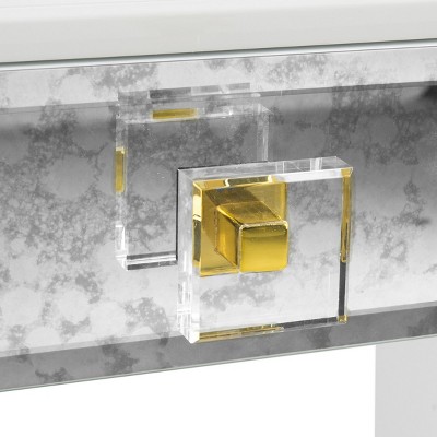 White Acrylic Mirrored Rectangular Side Table with Storage