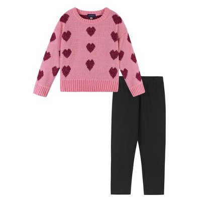 Andy & Evan Kids Girls Hearts Sweater Set Pink, Size 7.