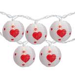 Northlight 10-Count White and Red Heart Paper Lantern Valentine's Day Lights, 8.5ft White Wire
