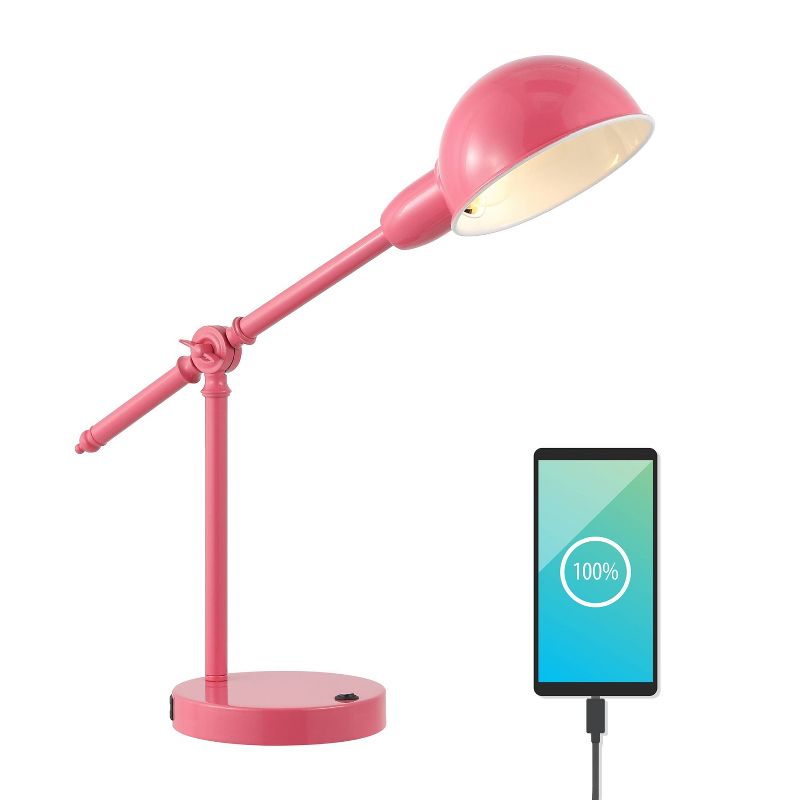 20.25" Curtis Vintage Industrial Iron Adjustable Dome Shade Task Lamp with USB Charging Port (Includes LED Light Bulb) - JONATHAN Y, 3 of 10