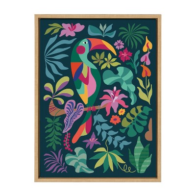 Colorful Tropical Toucan Canvas Print with Natural Frame, 18x24