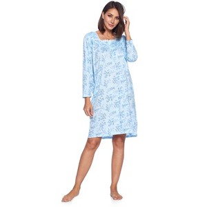 Casual Nights Women's Long Sleeve Floral Embroidered/Pintucked Night-Gown - 1 of 4