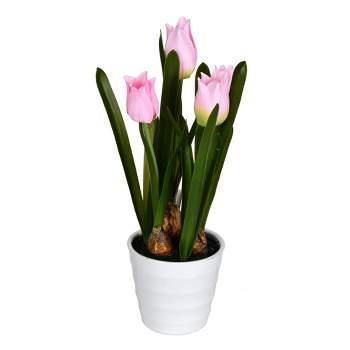 Vickerman 10" Artificial Pink Potted Tulip, Pack of 2