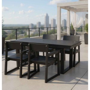 Modern 5 PCS Outdoor Dining Set, Rectangular Dining Table with Umbrella Hole, Dining Armrest Chair with Eco-Friendl HDPE Frame-Coolbibila - 1 of 4
