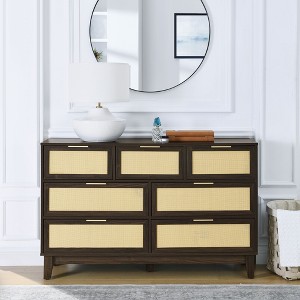NicBex Wooden 7-Drawer Dresser,Modern Double Dressers with Rattan Drawers,Chest of Drawers for Bedroom,Living Room,Kids Room,Hallway,Natural Style - 1 of 4