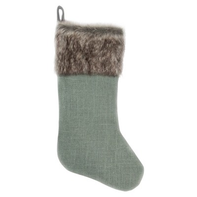 Northlight 20" Green Burlap Christmas Stocking with Faux Fur Cuff