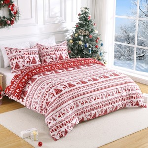 Christmas Reindeer Duvet Cover - Soft Brushed Microfiber Holiday Bedding Set with Zipper Closure (King Size, Christmas Reindeer) - 1 of 4