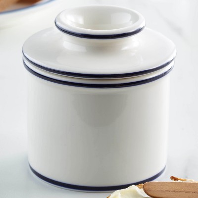 Butter Bell® Crock - Le Bistro French Café Ceramic Butter Keeper, Black & White Butter Dish for Spreadable Butter Without Refrigeration