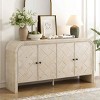 Tiered Step Design Storage Cabinet, Functional Storage for Living Spaces, MDF Sideboard with Handwoven Slat Doors-Coolbibila - 3 of 4