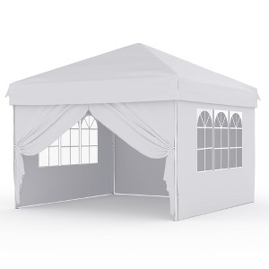 10'x10' Easy Pop Up Canopy Tent With 4 Detachable Window Sidewalls - Waterproof Outdoor Portable Canopy With Carry Bag & Guy Lines - 1 of 4