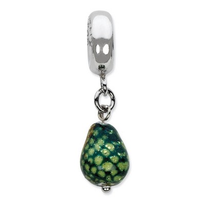 Black Bow Jewelry Murano Glass & Sterling Silver, Green with Glitter Dangle Bead Charm