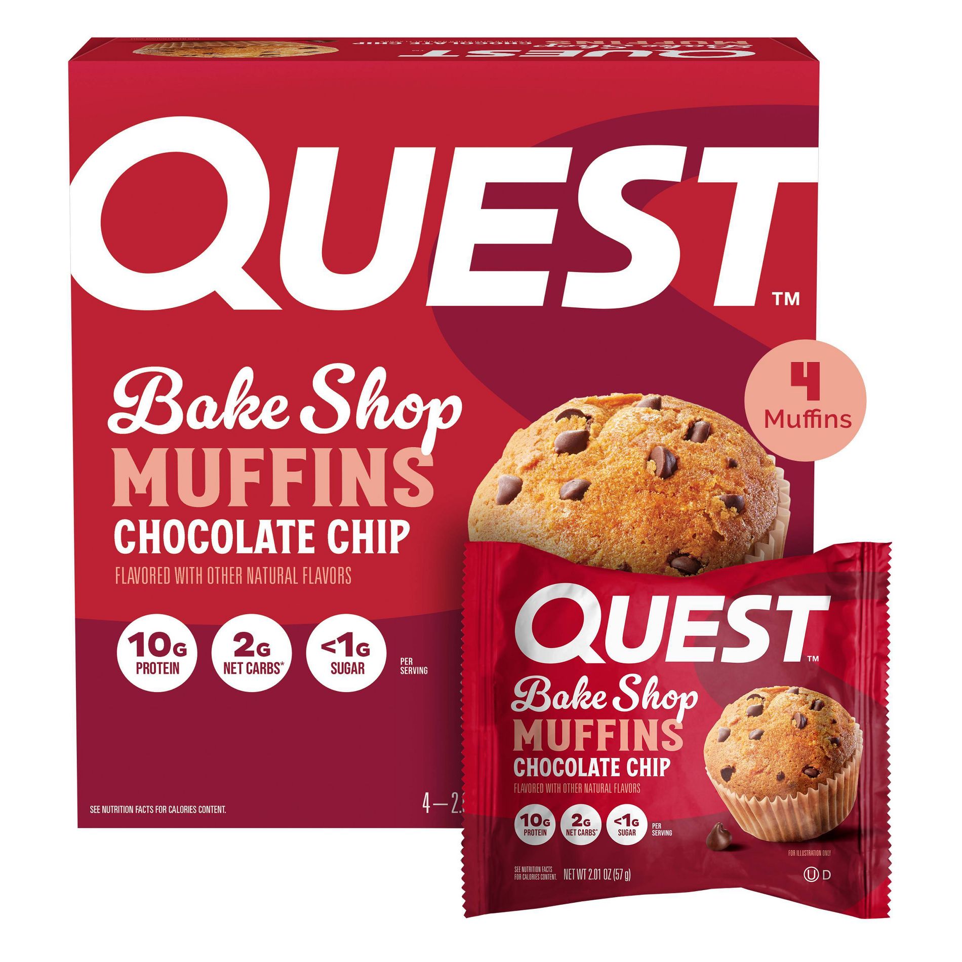 Quest Nutrition Bake Shop Muffin - Chocolate Chip - 8.04oz/4ct