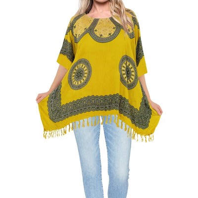 LA LEELA Women's Summer Holiday Beachwear Oversized Suim Suit Loose Party Bathing Suit Cover Ups for Women 1X-2X Green, Abstract