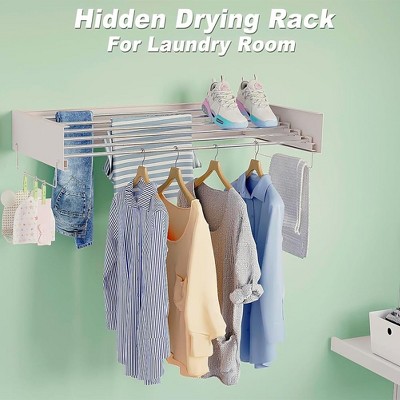 6-Rod Wall Drying Rack Clothing, Towel Retractable Drying Rack with Aluminum Rods(39.4 Inch)