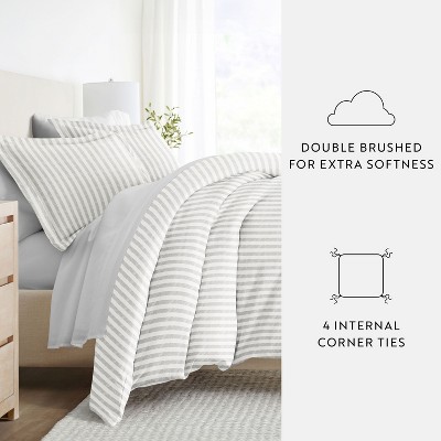 Becky Cameron 8PC Bedding Bundle, Patterned Duvet Cover, White Comforter and Solid Sheet Set - Becky Cameron, Puffed Rugged Stripes Light Gray, Queen — фото 4