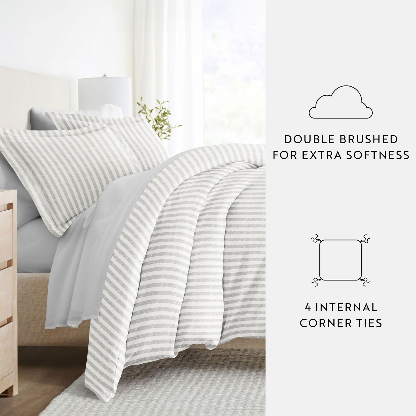 Постельное бельё Becky Cameron 8PC Bedding Bundle, Patterned Duvet Cover, White Comforter and Solid Sheet Set, цвет: Белый — фото 4