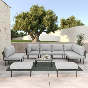 LayinSun 11 Pieces Rope Woven Patio Furniture Set, Modern Modular Sectional Sofa with Coffee Table and Upgrade Thickness Cushion - 1 of 4