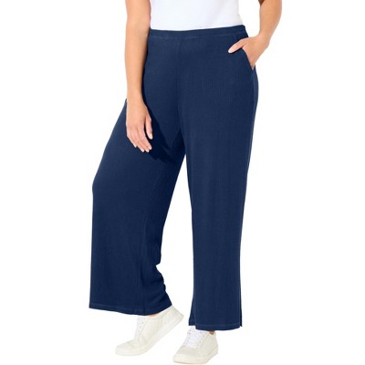 Catherines Women's Plus Size Anywear Wide Leg Hacci Ribbed Pant