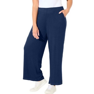 Catherines Women's Plus Size Anywear Wide Leg Hacci Ribbed Pant - 1 of 4