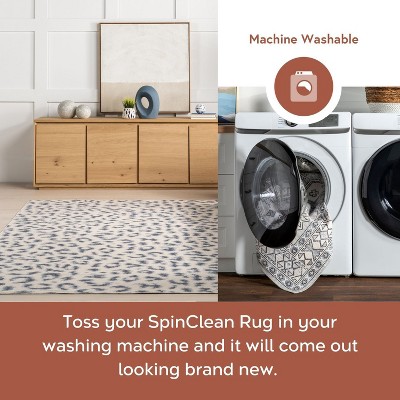Blue Leopard Print Machine Washable Synthetic Area Rug