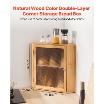 VEVOR Corner Bread Box for Kitchen Counter, Double Layer Large Capacity Bamboo Bread Storage Container, Farmhouse Wooden Breadbox, Brown — фото 3