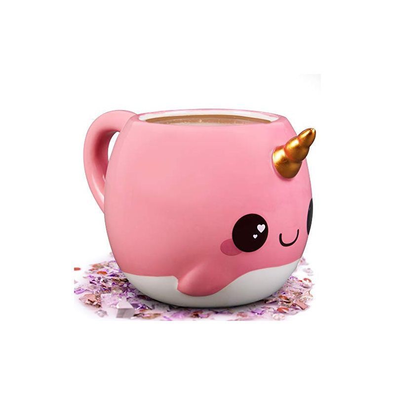 Seven20 Pink Narwhal 18 oz Coffee Mug - Unicorn of the Sea - Cute Ceramic Mug Gift - Glitter Galaxy, 1 of 2