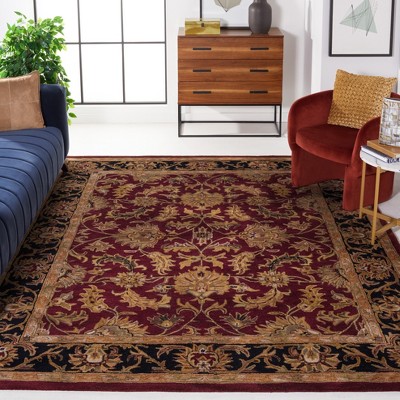 Handmade Red and Black Wool Rectangular Area Rug