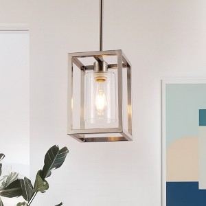 YANSUN 1-Light Brushed Nickel Kitchen Island Pendant Light with Down Rod Hanging Light Fixture with Clear Glass Shade - 1 of 1