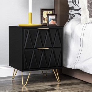 Resenkos 2-Drawer Wood Rectangle Nightstand Side Table Living Room Small End Accent Table, 21" Tall, Black - 1 of 4