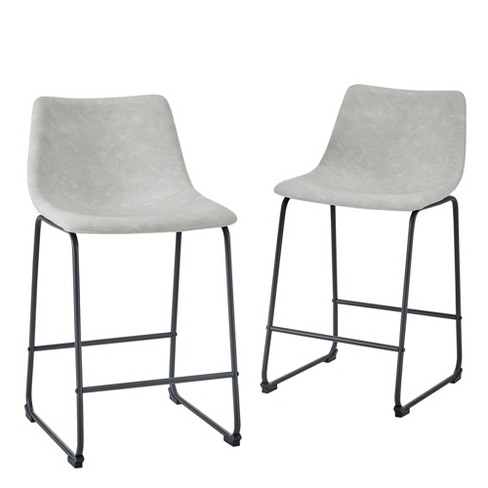 Set Of 2 Laslo Modern Upholstered Faux, Gray Leather Bar Stools