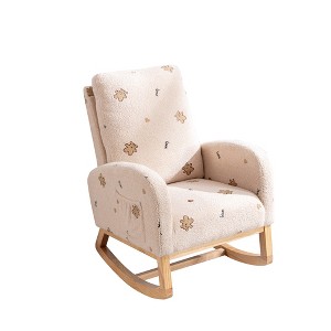 VYNXARIA Modern Rocking Chair for Nursery, Mid Century Accent Rocker Armchair With Side Pocket, Mustard Boucle - 1 of 4