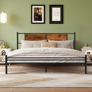 PAGED Queen Size Bed Frame Mid-Century Modern Bed with Stylish Slat-Back Design and Center Support Legs, Easy Assembly, Noise Free - 1 of 4