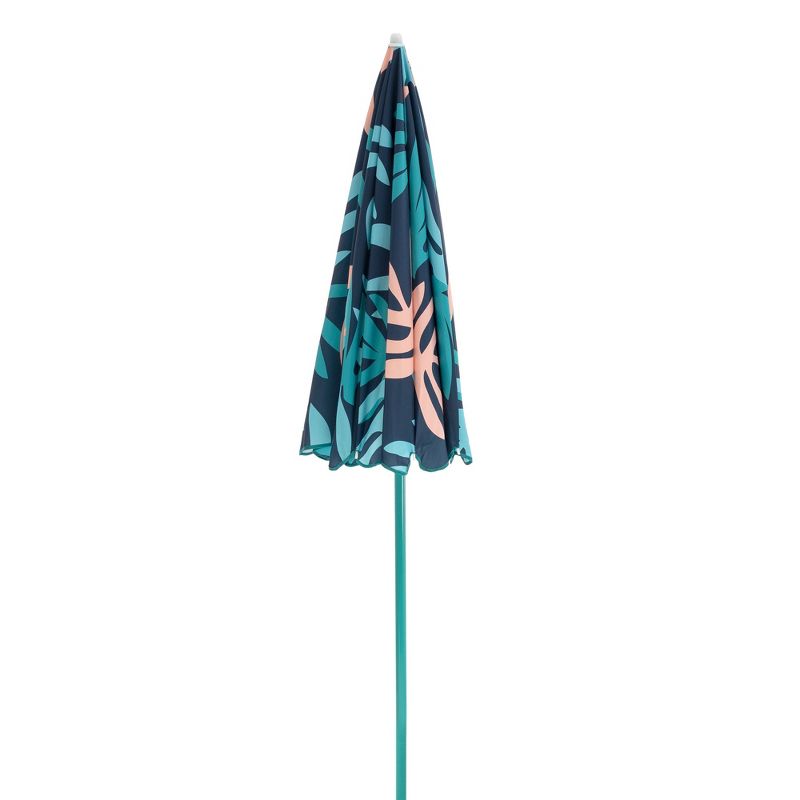 SlumberTrek 3053261VMI Moda Outdoor Adjustable Height Push Button Tilt Umbrella with Carrying Bag for the Beach or Picnics, Coral Leaf Print, 5 of 7