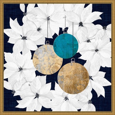 22"x22" Gold Framed Blue and White Christmas Canvas Print