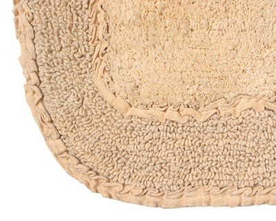 Beige Cotton Ruffle Pattern Tufted Bath Rug Set