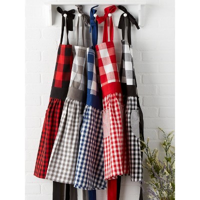 Black and White Gingham Cotton Kitchen Apron with Pockets