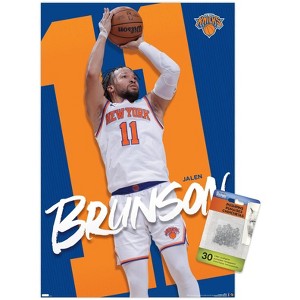 Trends International NBA New York Knicks - Jalen Brunson 24 Unframed Wall Poster Print Clear Push Pins Bundle 14.725" x 22.375" - 1 of 4