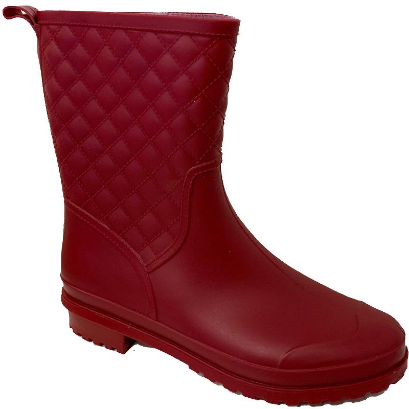 Women's Rain Boots Block Heel Short Garden Rainboot, Burgundy-5