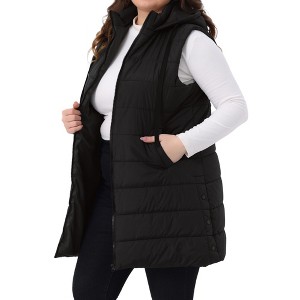 Agnes Orinda Women's Plus Size Quilted Hooded Sleeveless Zip-up Casual Long Puffer Vest with Pockets - 1 of 4